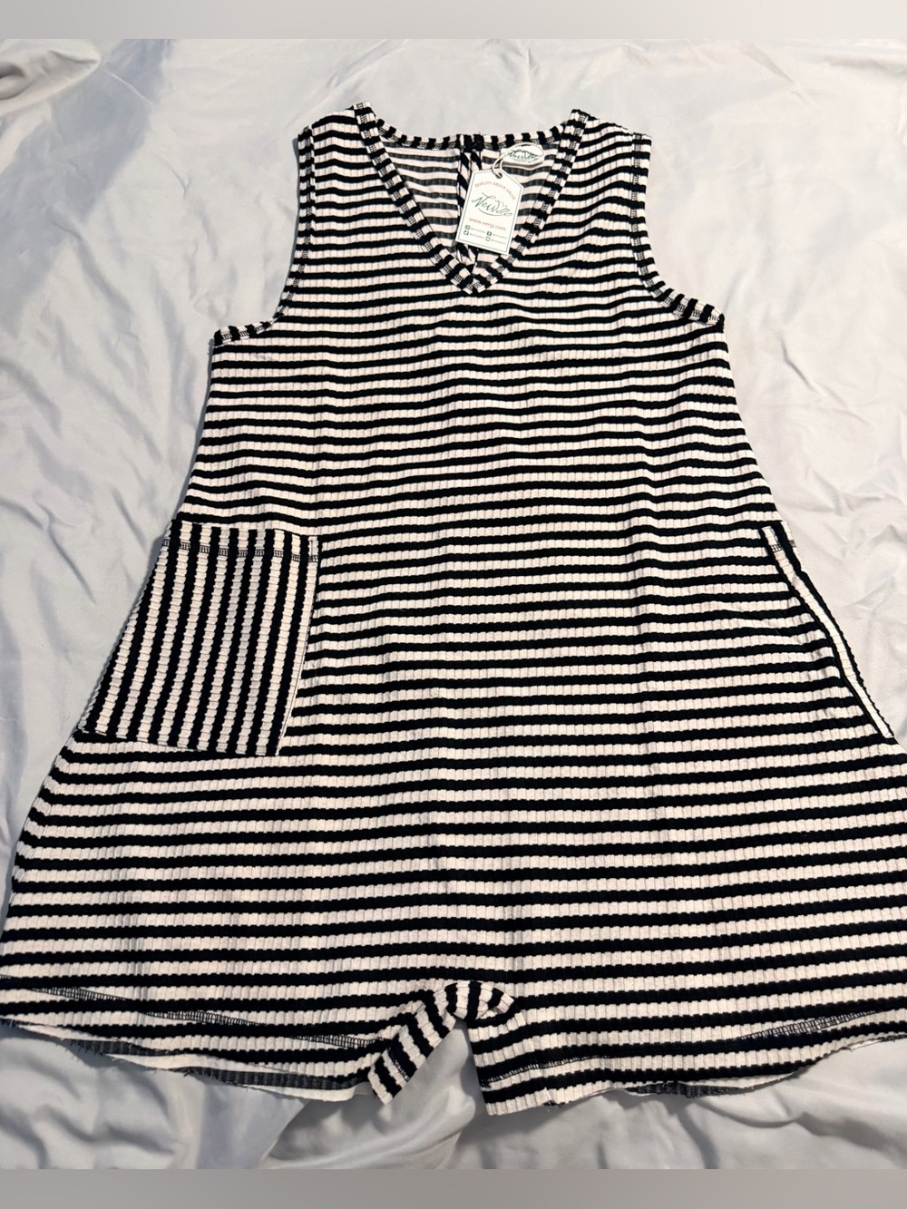 Striped Sleeveless Romper in Black and White